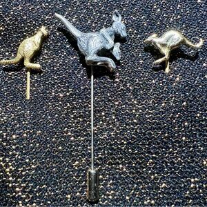 Lot/3 VINTAGE Kangaroo Stick/Lapel Pins Gold Tone Pewter Australian Souvenirs